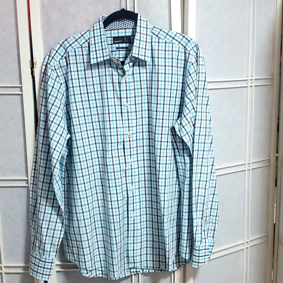 Nwot Quieti Geo-Striped 100% Fine Cotton Button Down Shirt